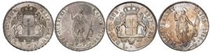 Gênes, Lot de 2 monnaies : 8 Lire 1794 et 8 ... 