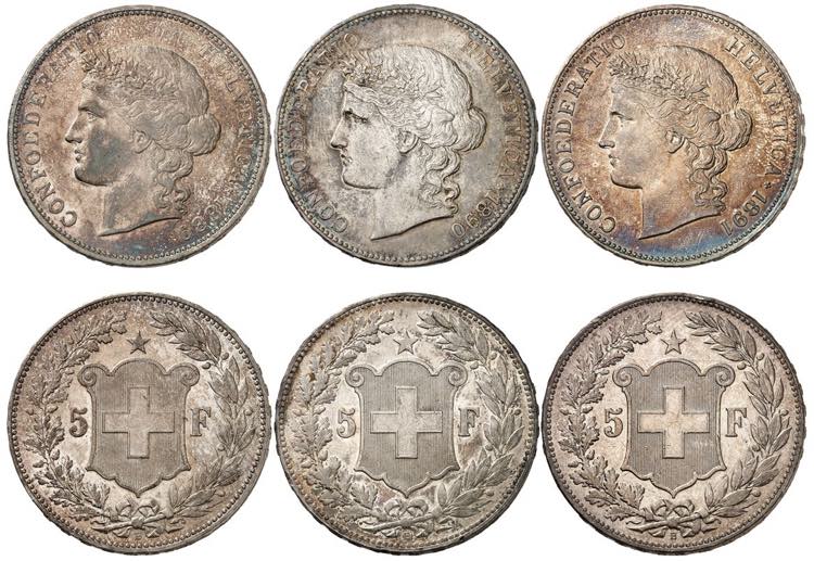 Confédération, Lot de 3 monnaies : 5 ... 