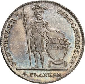 Lucerne, 4 Franken 1814. Ecu ovale couronné ... 