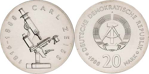 Gedenkmünzen  20 Mark 1988. Zeiss ... 