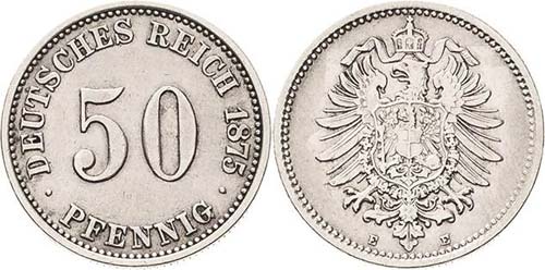 Kleinmünzen  50 Pfennig 1875 E  ... 
