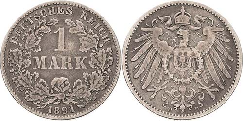 Kleinmünzen  1 Mark 1891 D  ... 