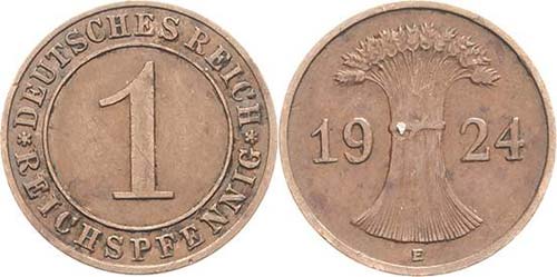 Kursmünzen  1 Reichspfennig 1924 ... 
