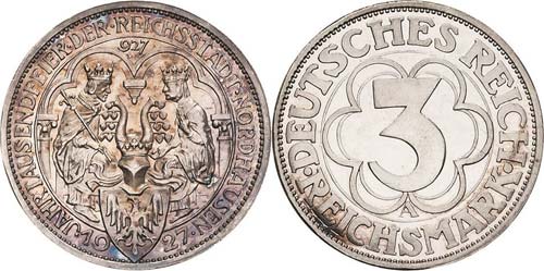 Gedenkausgaben  3 Reichsmark 1927 ... 