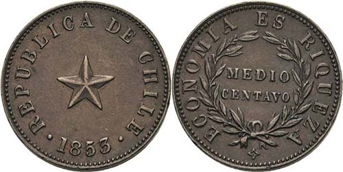 Chile Republik 1/2 Centavo 1853.  ... 