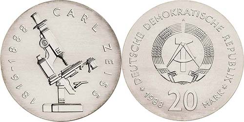 Gedenkmünzen  20 Mark 1988. Zeiss ... 