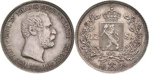 Norwegen Karl XV. 1859-1872 12 ... 