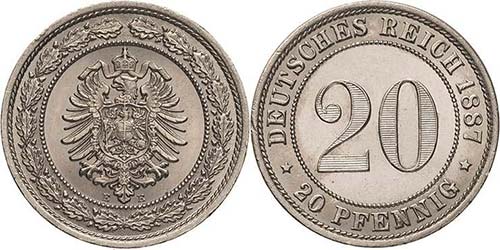 Kleinmünzen  20 Pfennig 1887 E  ... 