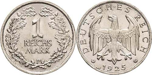 Kleinmünzen  1 Reichsmark 1925 F  ... 