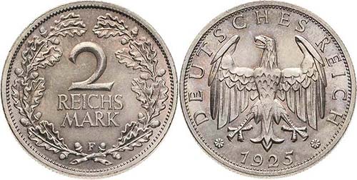 Kleinmünzen  2 Reichsmark 1925 F  ... 