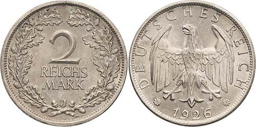 Kleinmünzen  2 Reichsmark 1926 J  ... 