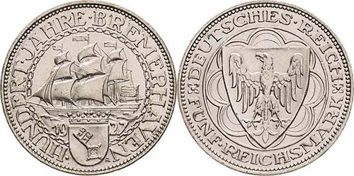 Gedenkausgaben  5 Reichsmark 1927 ... 
