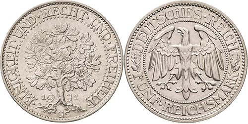 Gedenkausgaben  5 Reichsmark 1931 ... 