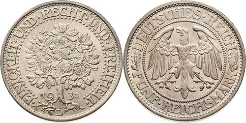 Gedenkausgaben  5 Reichsmark 1931 ... 
