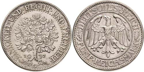 Gedenkausgaben  5 Reichsmark 1932 ... 