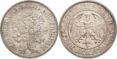 Gedenkausgaben  5 Reichsmark 1932 ... 