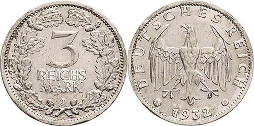 Gedenkausgaben  3 Reichsmark 1932 ... 