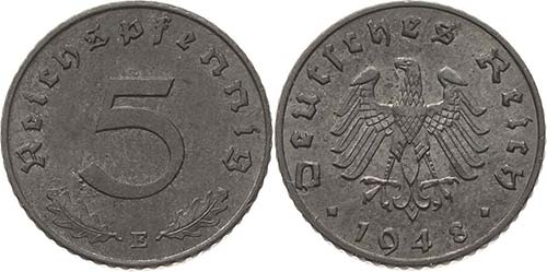   5 Reichspfennig 1948 E  Sehr ... 