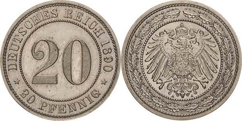 Kleinmünzen  20 Pfennig 1890 A    ... 