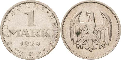Kleinmünzen  1 Mark 1924 A, D, E, ... 
