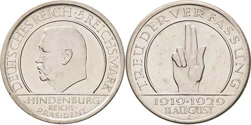 Gedenkausgaben  5 Reichsmark 1929 ... 