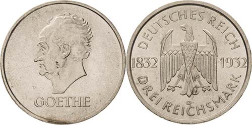 Gedenkausgaben  3 Reichsmark 1932 ... 