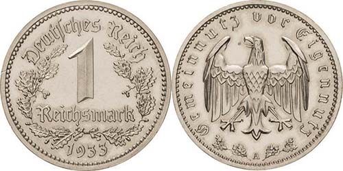 Kleinmünzen  1 Reichsmark 1933 A  ... 