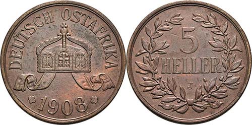 Deutsch Ostafrika  5 Heller 1908 J ... 