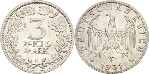 Gedenkausgaben  3 Reichsmark 1931 ... 