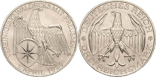 Gedenkausgaben  3 Reichsmark 1929 ... 
