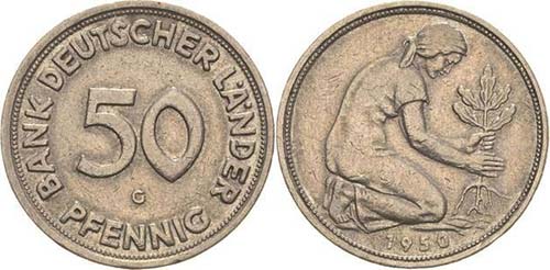 Kursmünzen 50 Pfennig 1950 G BANK ... 