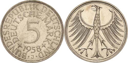 Kursmünzen 5 DM 1958 J Mit ... 
