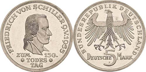 Gedenkmünzen 5 DM 1955 F Schiller ... 