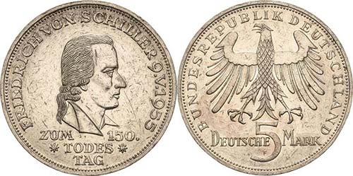 Gedenkmünzen 5 DM 1955 F Schiller ... 