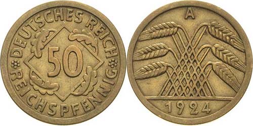 Kleinmünzen 50 Reichspfennig 1924 ... 