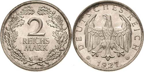 Kleinmünzen 2 Reichsmark 1927 E  ... 