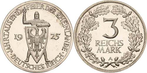 Gedenkausgaben 3 Reichsmark 1925 A ... 