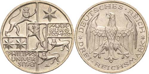 Gedenkausgaben 3 Reichsmark 1927 A ... 