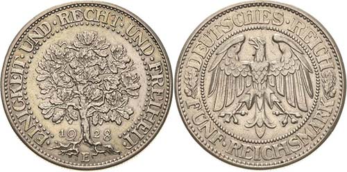 Gedenkausgaben 5 Reichsmark 1928 E ... 