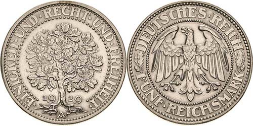 Gedenkausgaben 5 Reichsmark 1929 A ... 