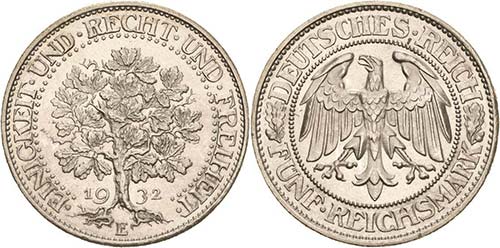 Gedenkausgaben 5 Reichsmark 1932 E ... 
