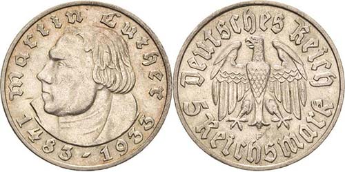 Gedenkausgaben 5 Reichsmark 1933 F ... 
