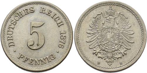 Kleinmünzen  5 Pfennig 1876 B  ... 