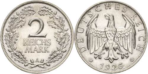 Kleinmünzen  2 Reichsmark 1926 A  ... 