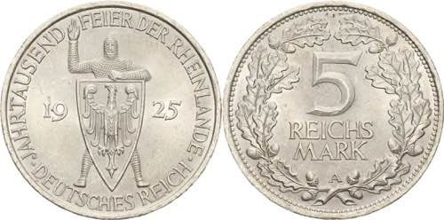 Gedenkausgaben  5 Reichsmark 1925 ... 