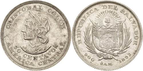 El Salvador  50 Centavos 1893.  KM ... 