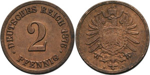 Kleinmünzen  2 Pfennig 1876 B  ... 