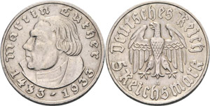 Gedenkausgaben  5 Reichsmark 1933 ... 