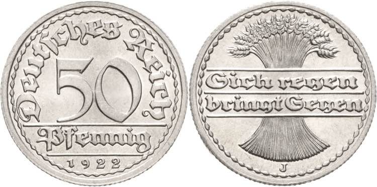 Kleinmünzen  50 Pfennig 1922 J  ... 