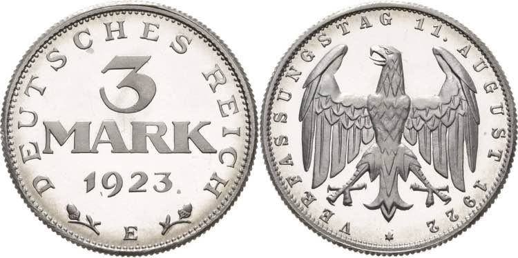 Kleinmünzen  3 Mark 1923 E  ... 